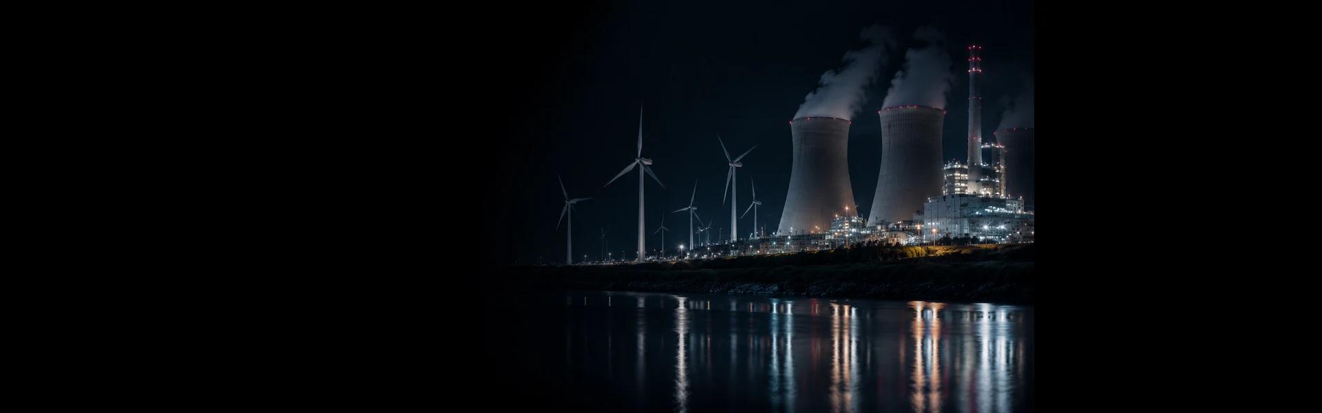 Energy and power industry industrial plant with wind turbines and power generation infrastructure hero banner