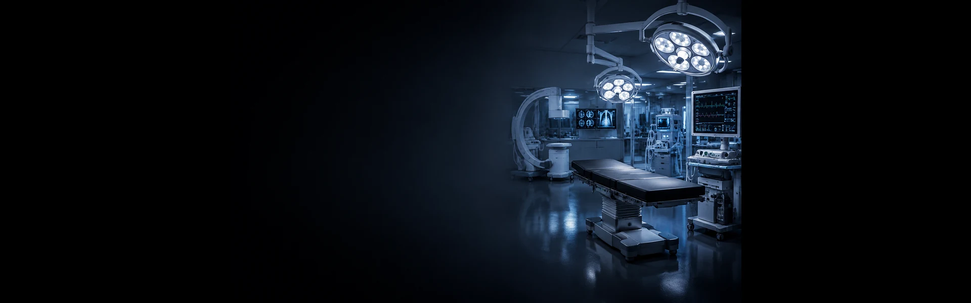 Medical devices industry surgical room with advanced medical equipment hero banner